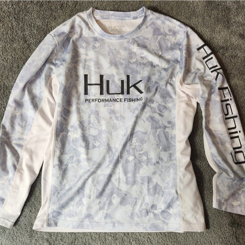 Huk Men's Icon X Camo Long Sleeve Performance Fishing Shirt Blue/White Size M